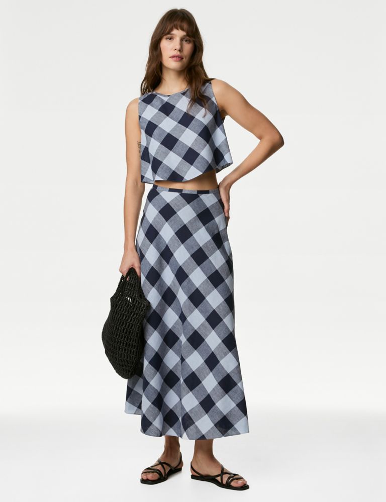 Linen Rich Checked Crop Top 3 of 6