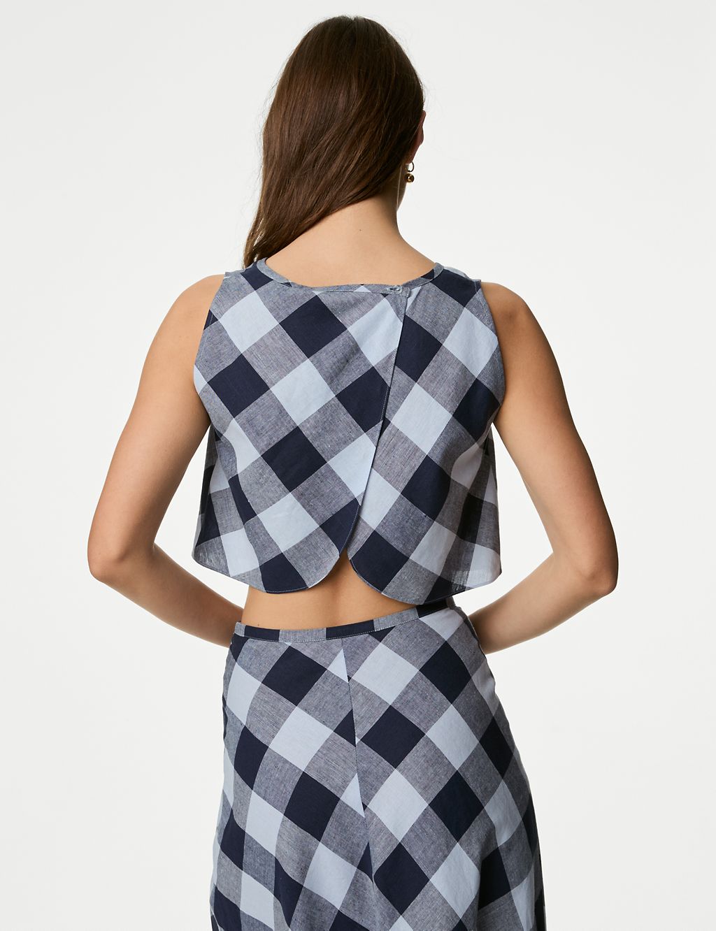 Linen Rich Checked Crop Top 5 of 6