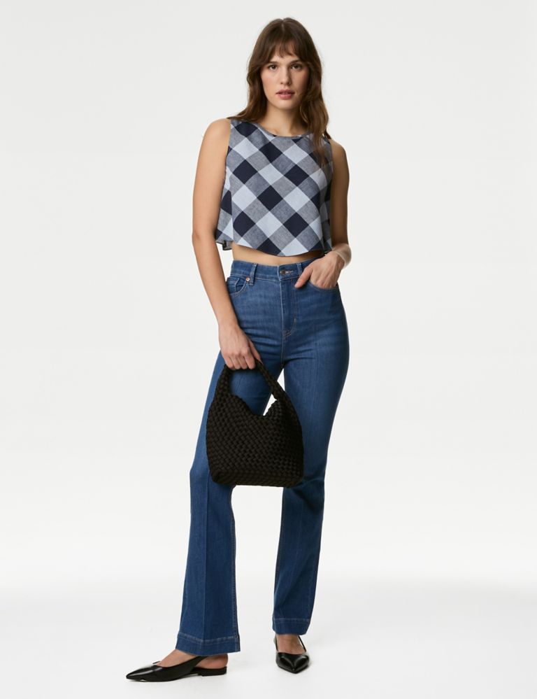 Linen Rich Checked Crop Top 6 of 6