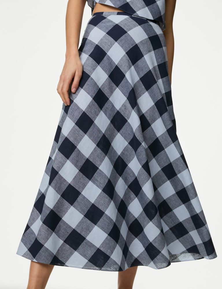 Linen Rich Checked Maxi A-Line Skirt 4 of 5