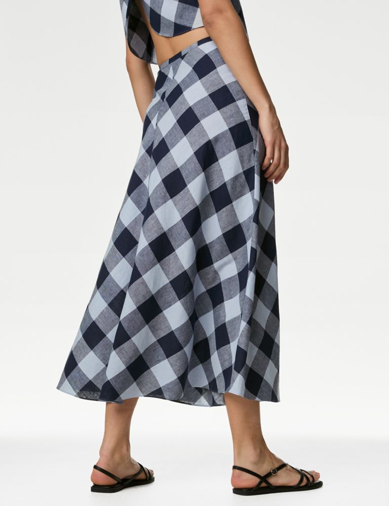 Linen Rich Checked Maxi A-Line Skirt 5 of 5