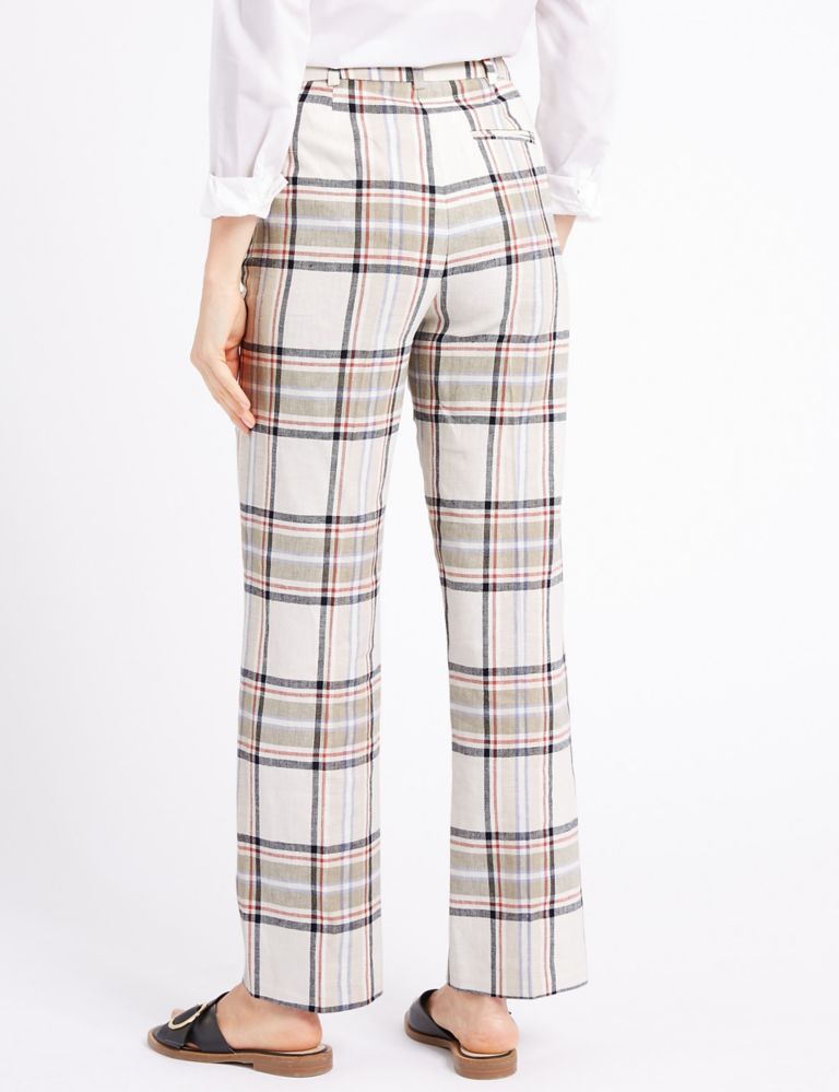 Linen Rich Checked Straight Leg Trousers 4 of 6