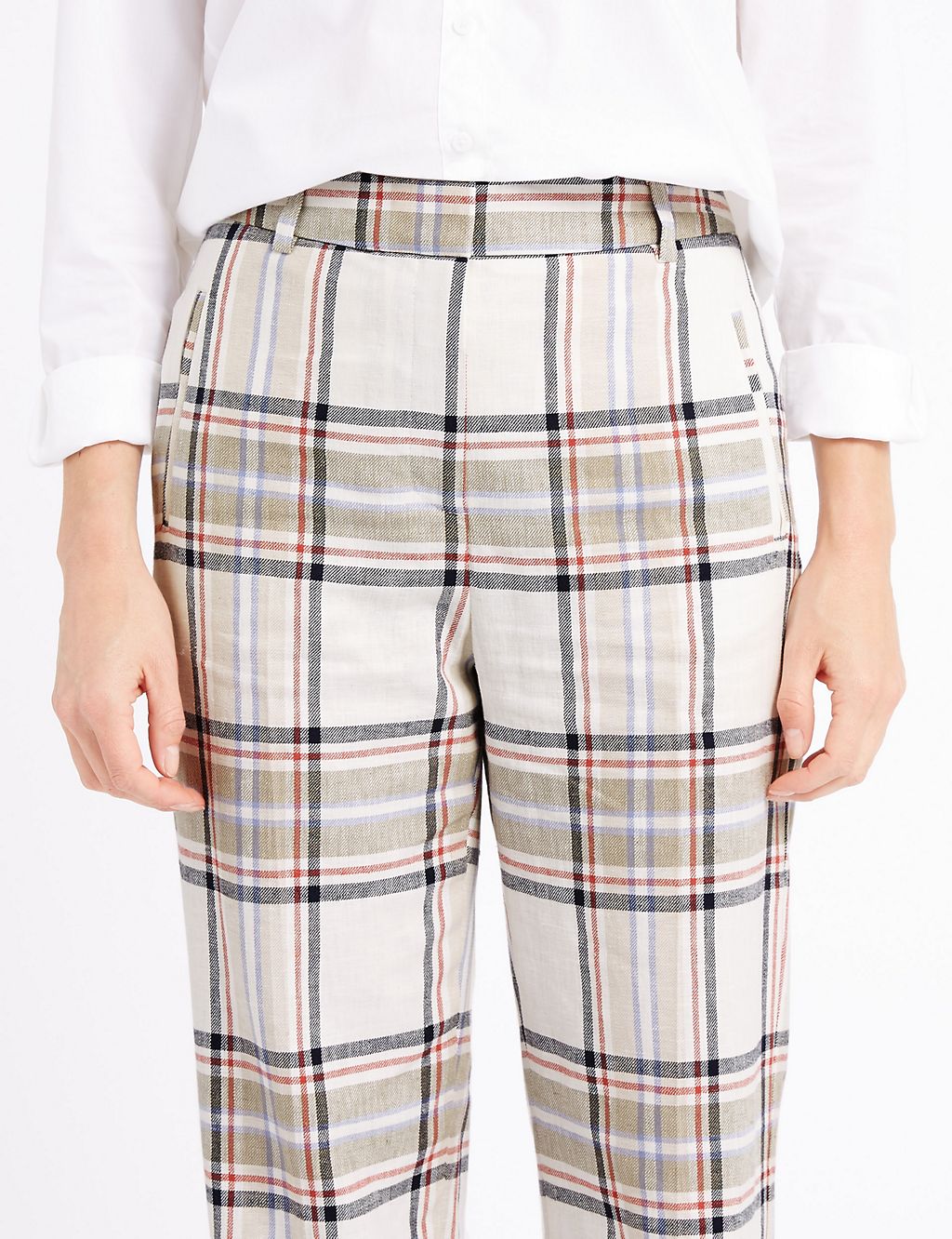 Linen Rich Checked Straight Leg Trousers 5 of 6