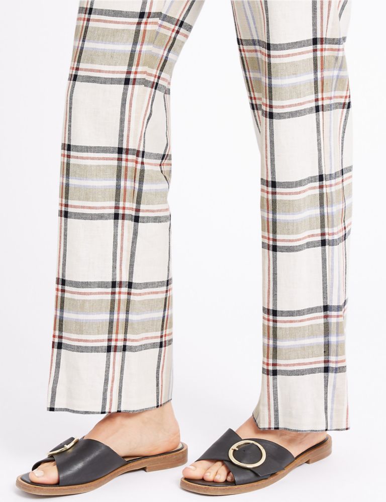 Linen Rich Checked Straight Leg Trousers 6 of 6