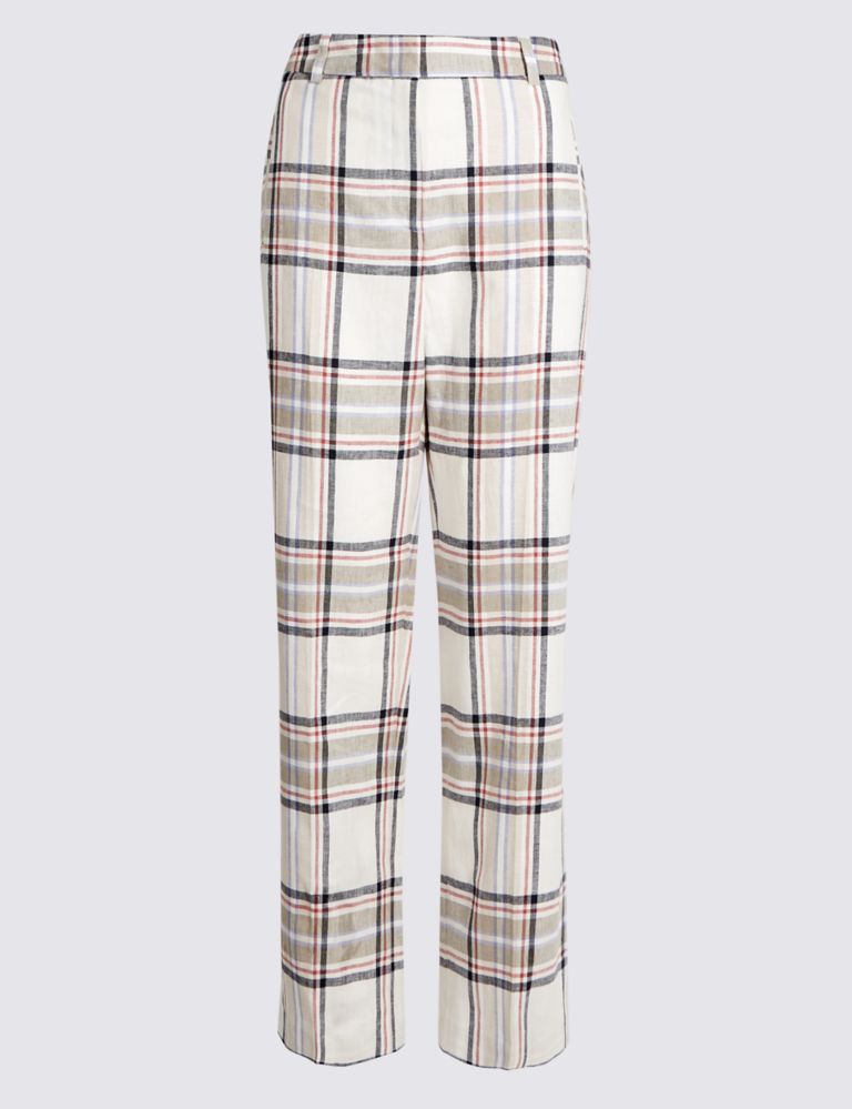 Linen Rich Checked Straight Leg Trousers 2 of 6