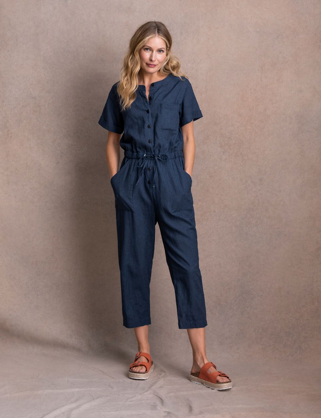 Linen Rich Checked Waisted Jumpsuit 3 of 5