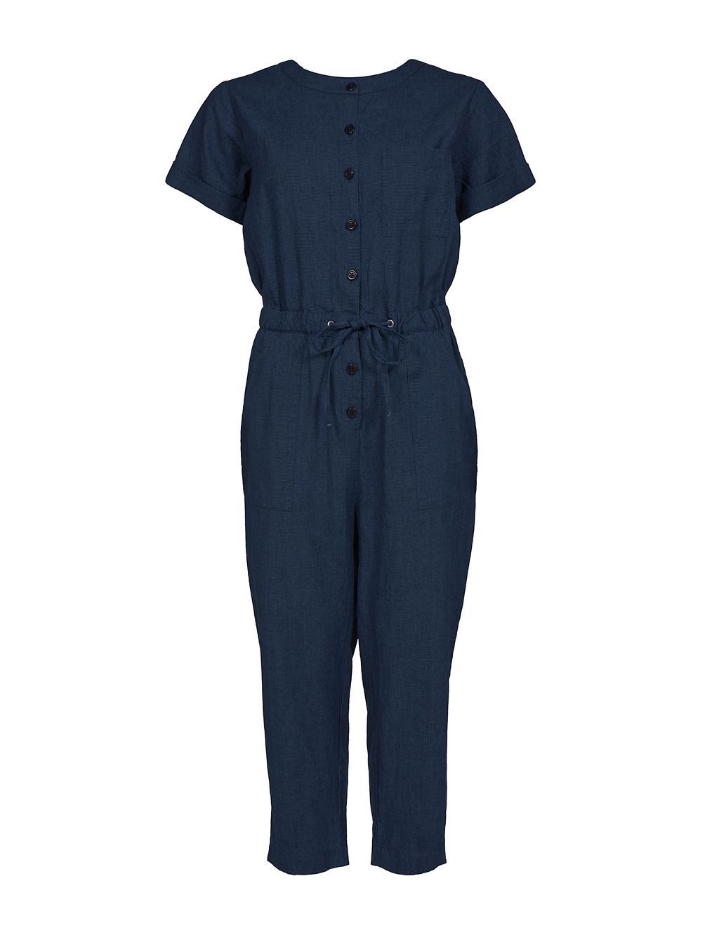 Linen Rich Checked Waisted Jumpsuit 1 of 5