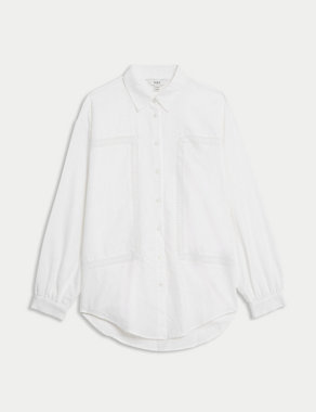 Linen Rich Collared Lace Insert Shirt Image 2 of 6