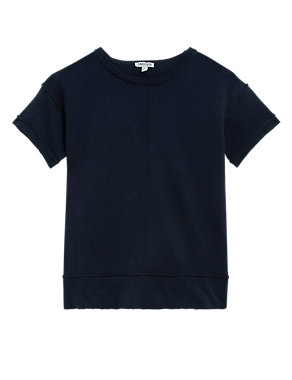 Linen Rich Crew Neck T-Shirt with Cotton Image 2 of 6