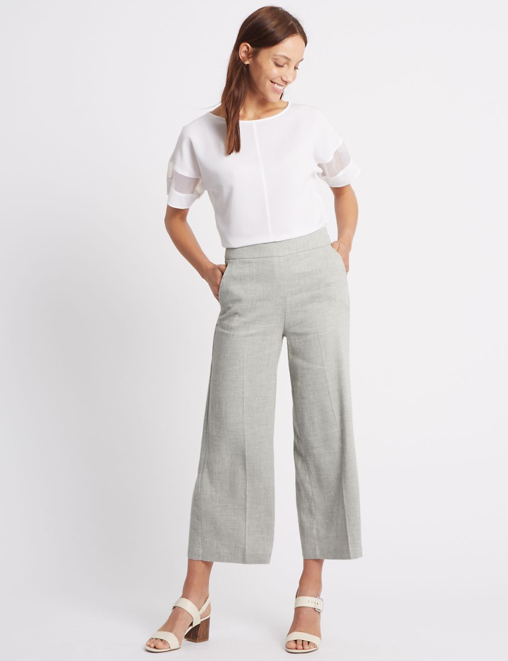 Linen Rich Cropped Wide Leg Trousers 3 of 6
