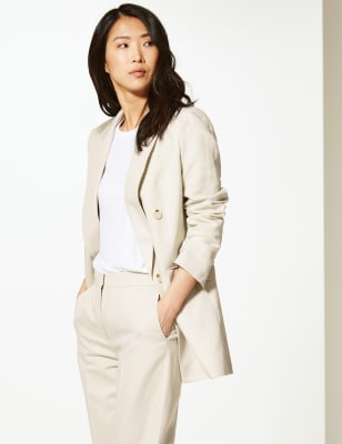 Linen Rich Double Breasted Longline Blazer M S Collection M S