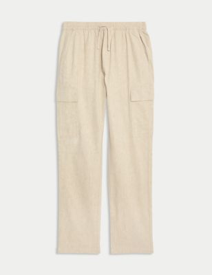 Linen Rich Elasticated Waist Cargo Trousers Image 2 of 6