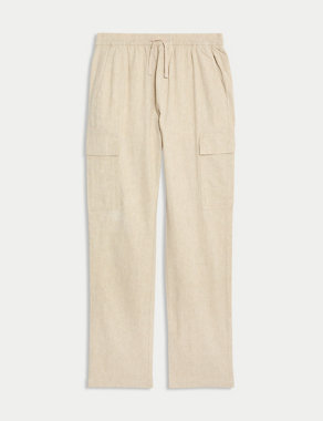 Linen Rich Elasticated Waist Cargo Trousers Image 2 of 6