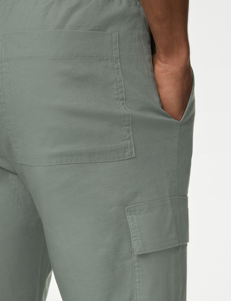 Linen Rich Elasticated Waist Cargo Trousers 5 of 6