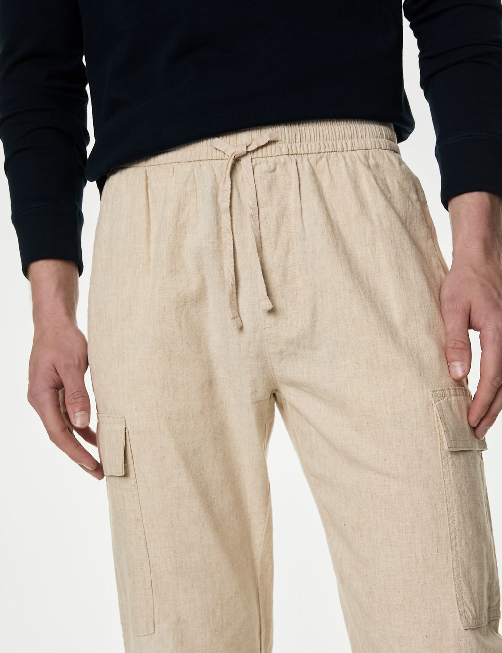 Linen Rich Elasticated Waist Cargo Trousers 4 of 6