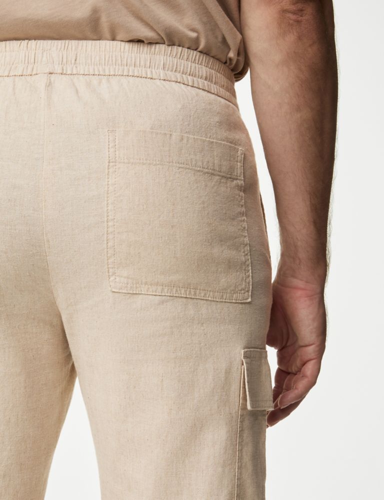 Linen Rich Elasticated Waist Cargo Trousers 5 of 6
