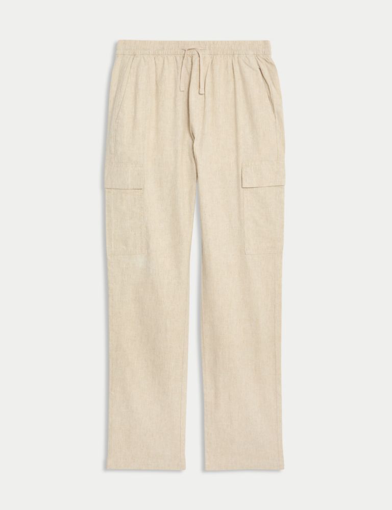 Linen Rich Elasticated Waist Cargo Trousers 2 of 6