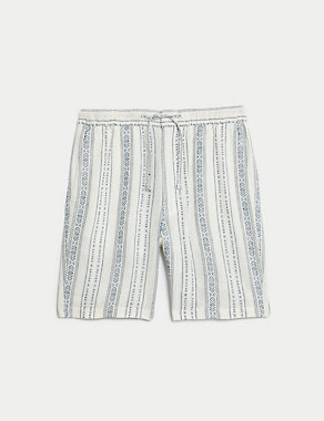 Linen Rich Elasticated Waist Striped Shorts Image 2 of 7