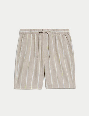Linen Rich Elasticated Waist Striped Shorts Image 2 of 6