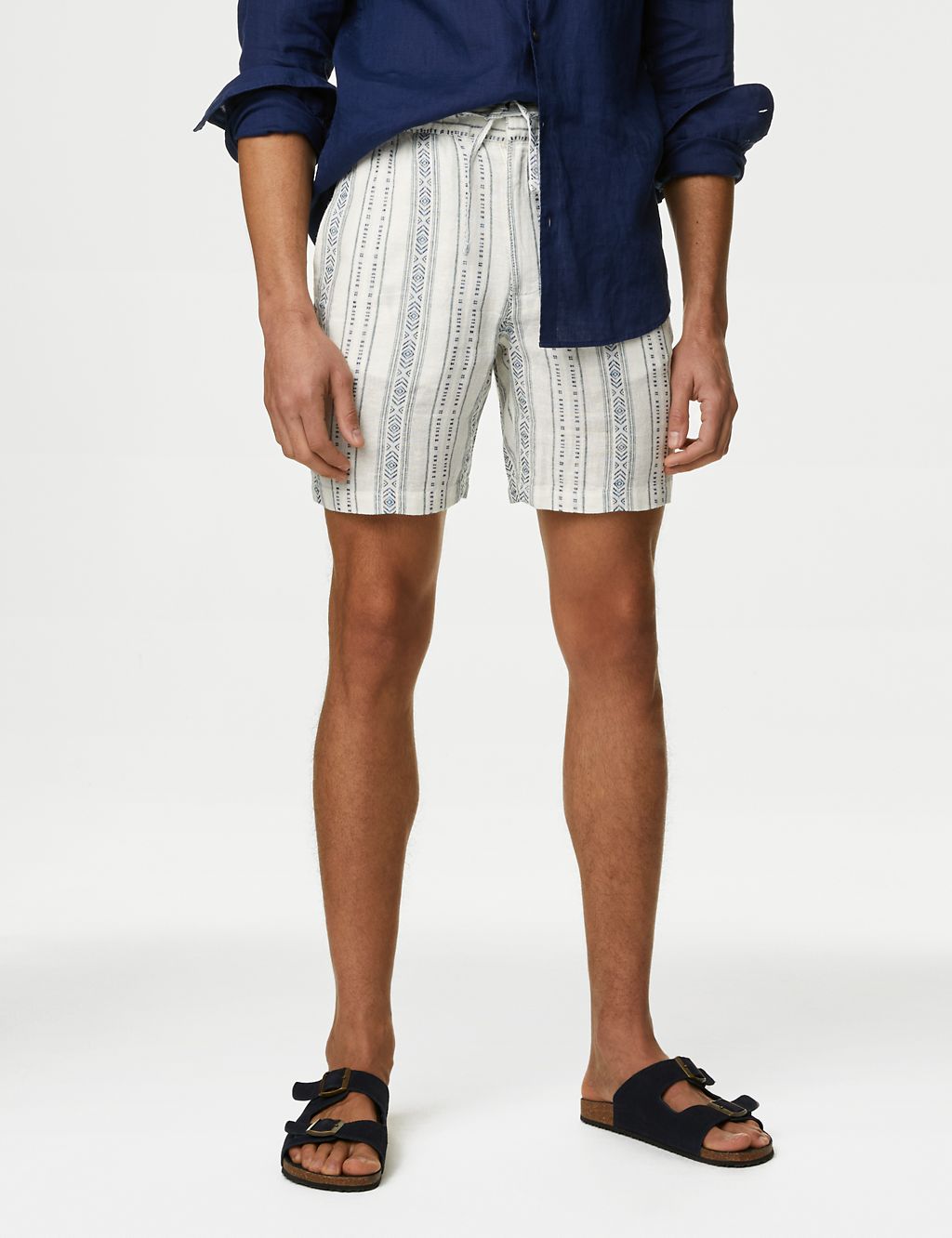 Linen Rich Elasticated Waist Striped Shorts 6 of 7