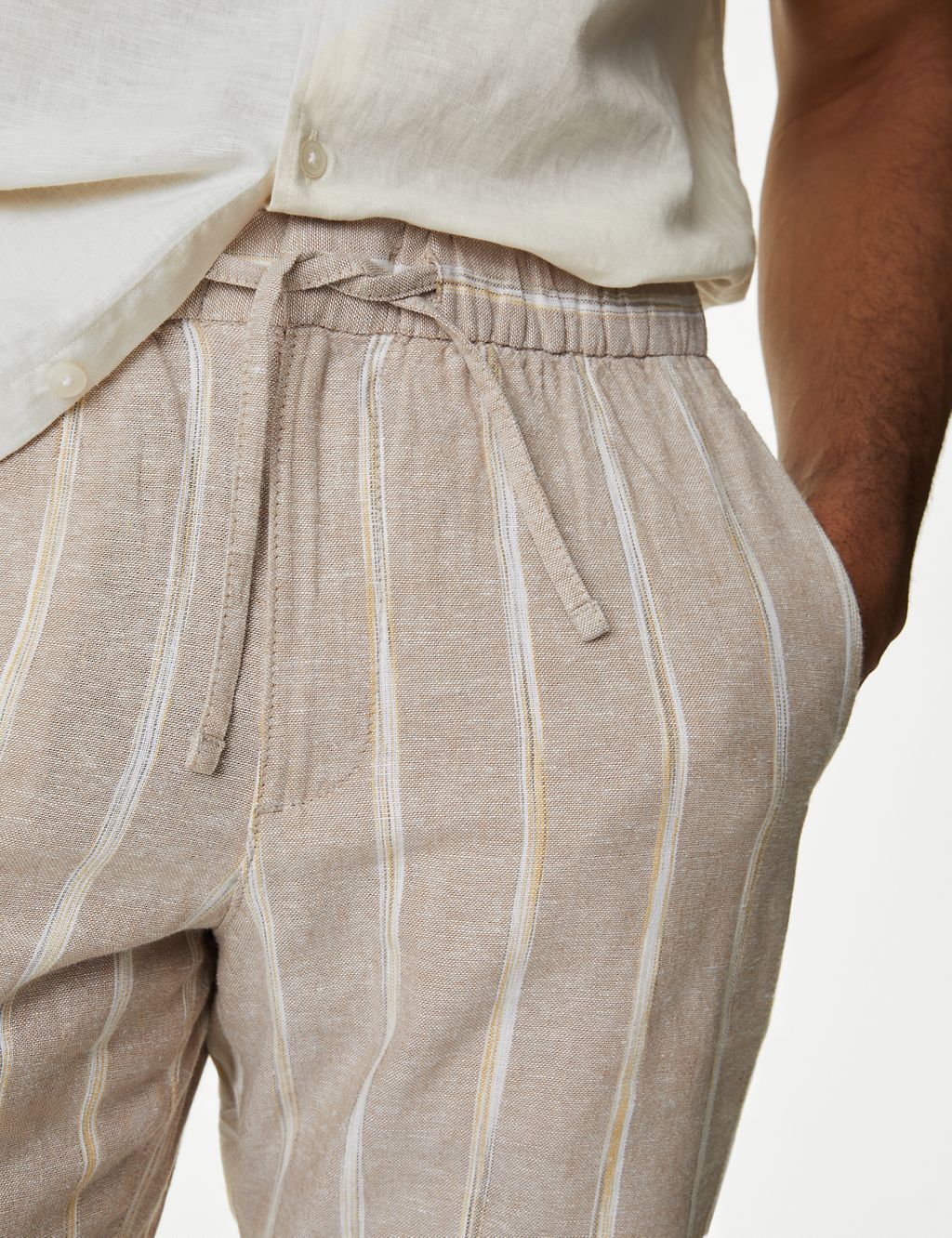 Linen Rich Elasticated Waist Striped Shorts 2 of 6