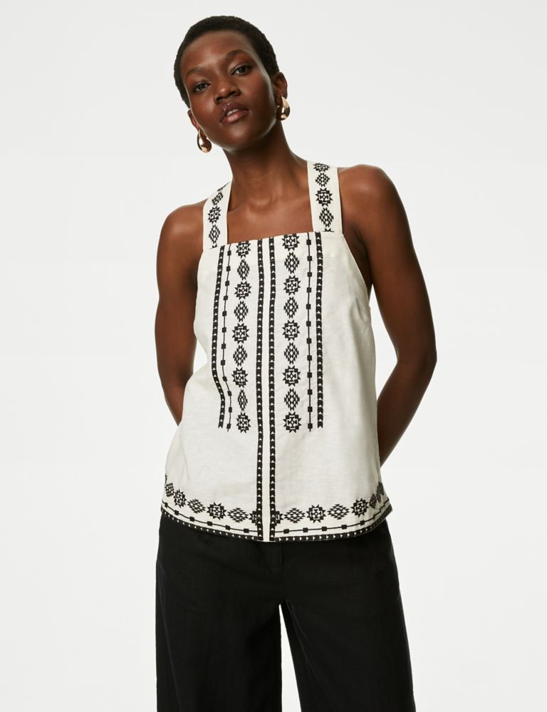 Linen Rich Embroidered Cami Top 4 of 6