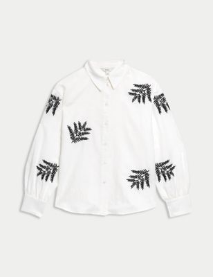 Linen Rich Embroidered Collared Shirt Image 2 of 5