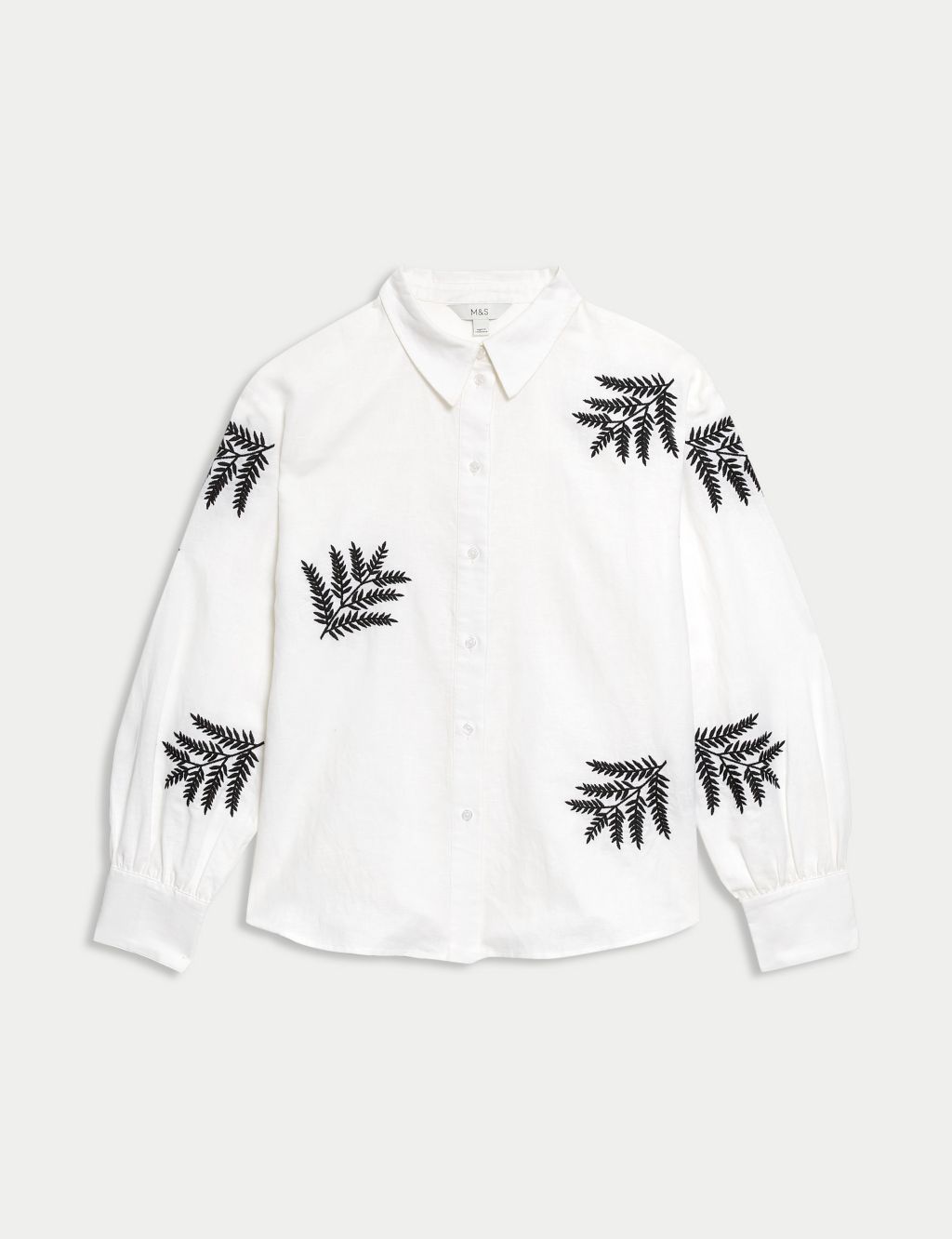 Linen Rich Embroidered Collared Shirt 1 of 5