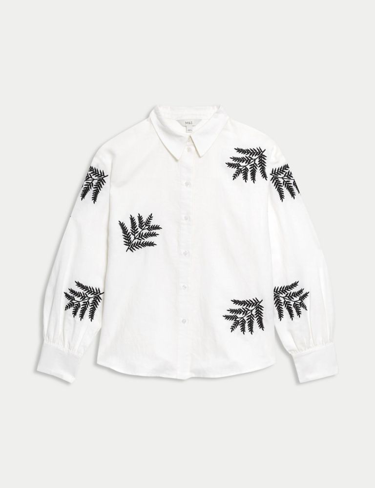 Linen Rich Embroidered Collared Shirt 2 of 5