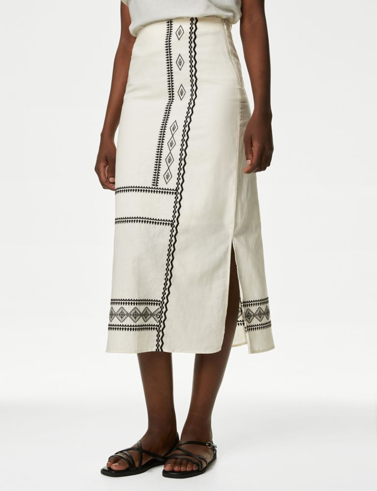 Linen Rich Embroidered Midaxi Skirt 4 of 6