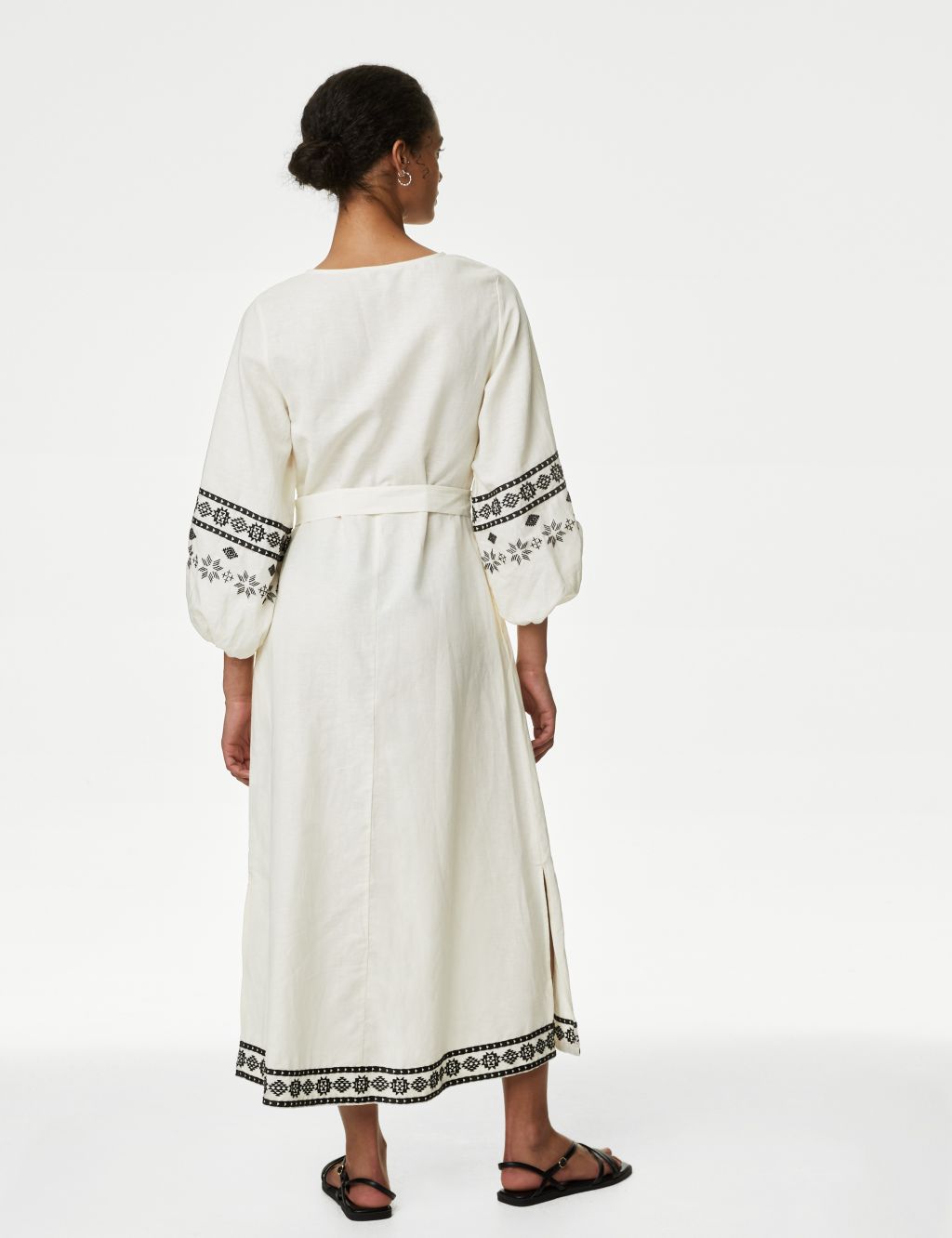 Linen Rich Embroidered V-Neck Day Dress 5 of 5