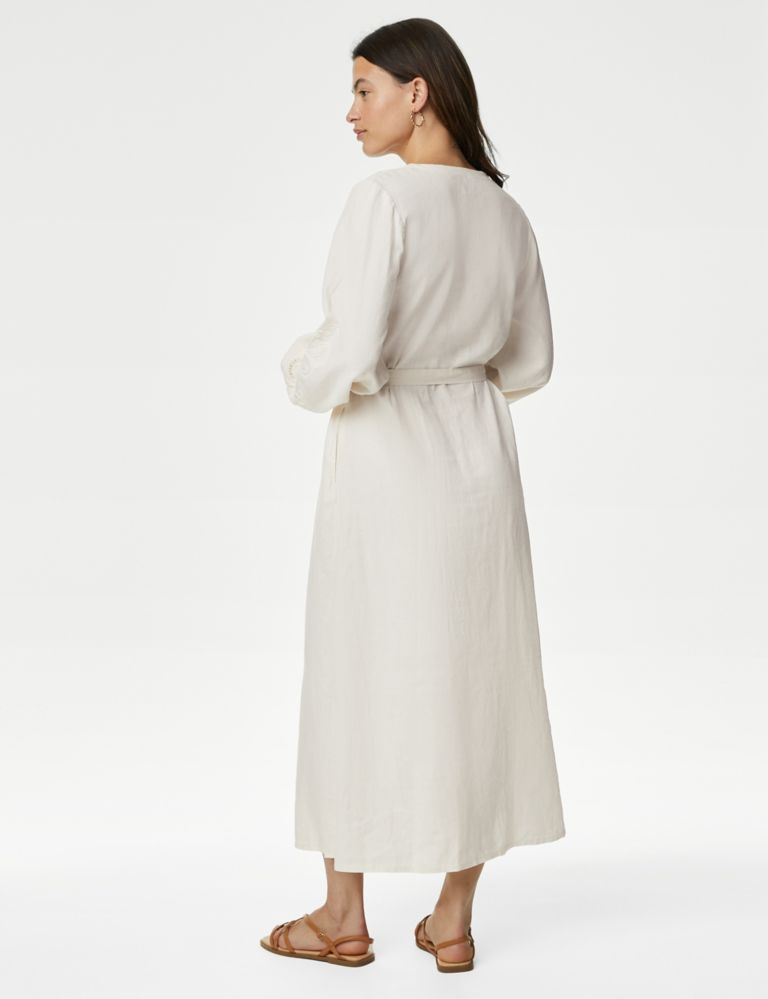 Linen Rich Embroidered V-Neck Midi Dress 5 of 6