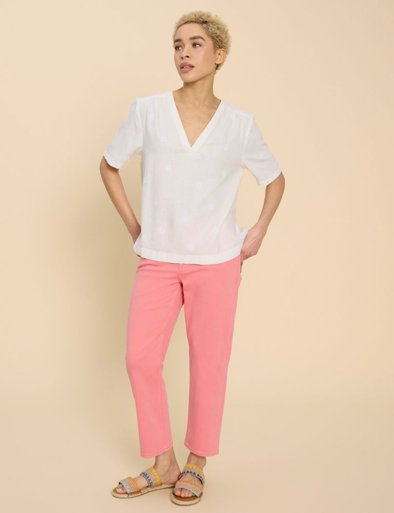 Linen Rich Embroidered V-Neck Top 3 of 6