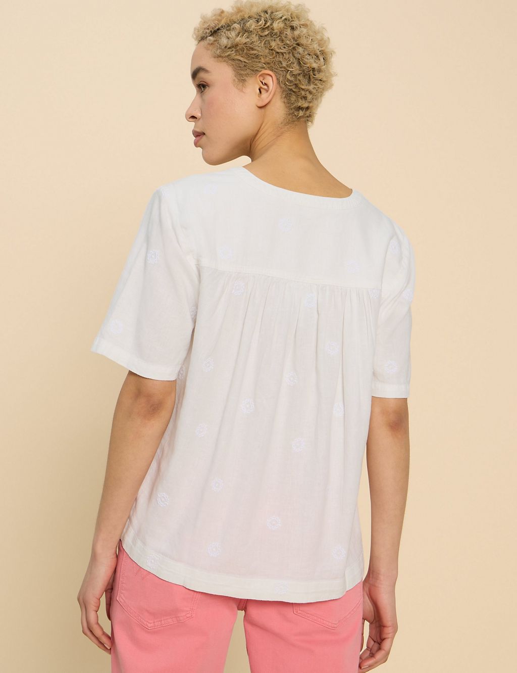 Linen Rich Embroidered V-Neck Top 4 of 6