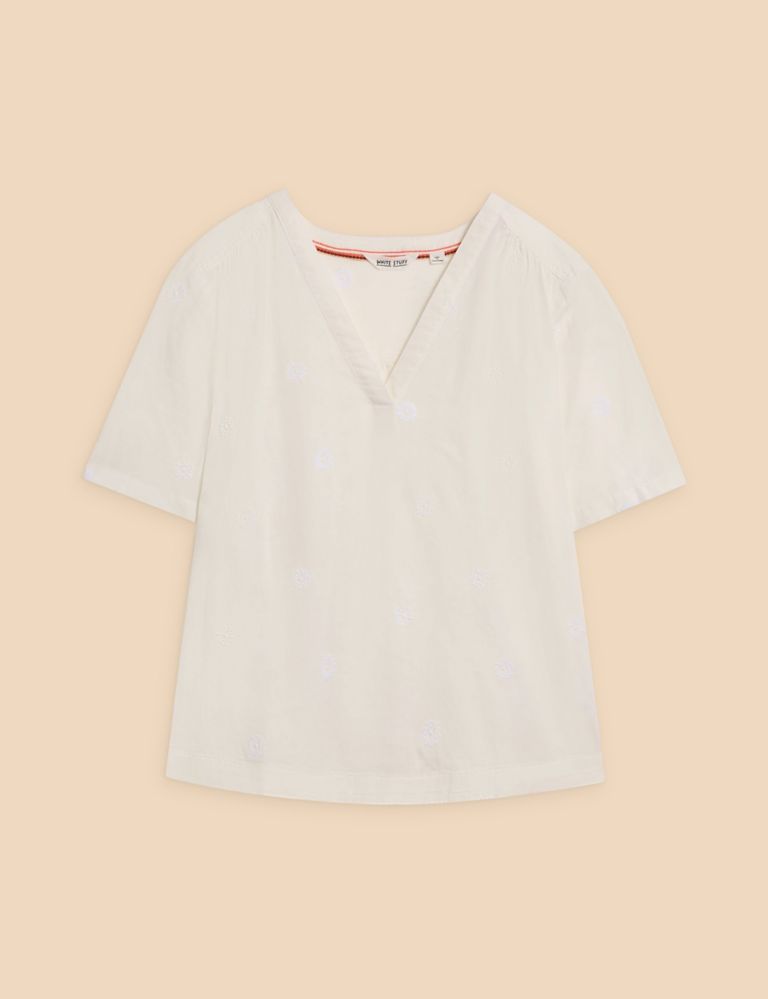 Linen Rich Embroidered V-Neck Top 2 of 6