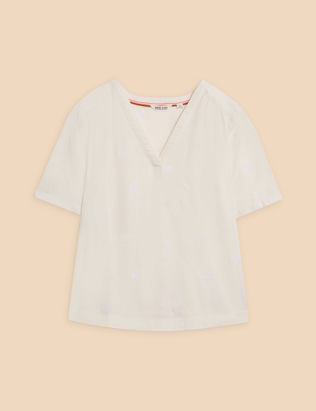 Linen Rich Embroidered V-Neck Top 1 of 6