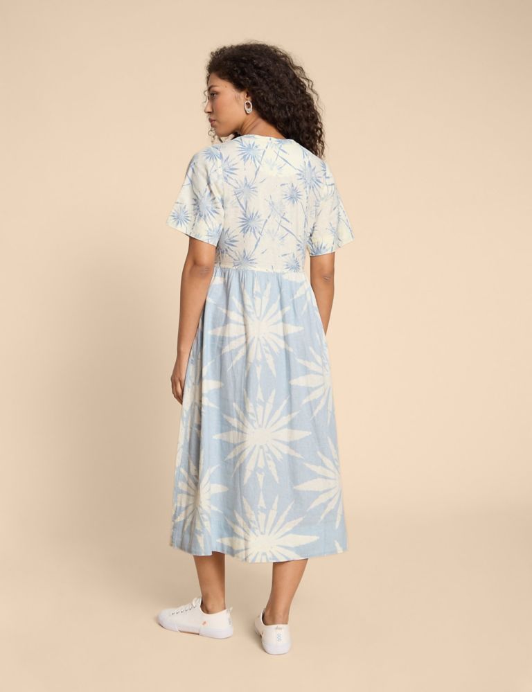 Linen Rich Floral Midi Waisted Dress 3 of 6