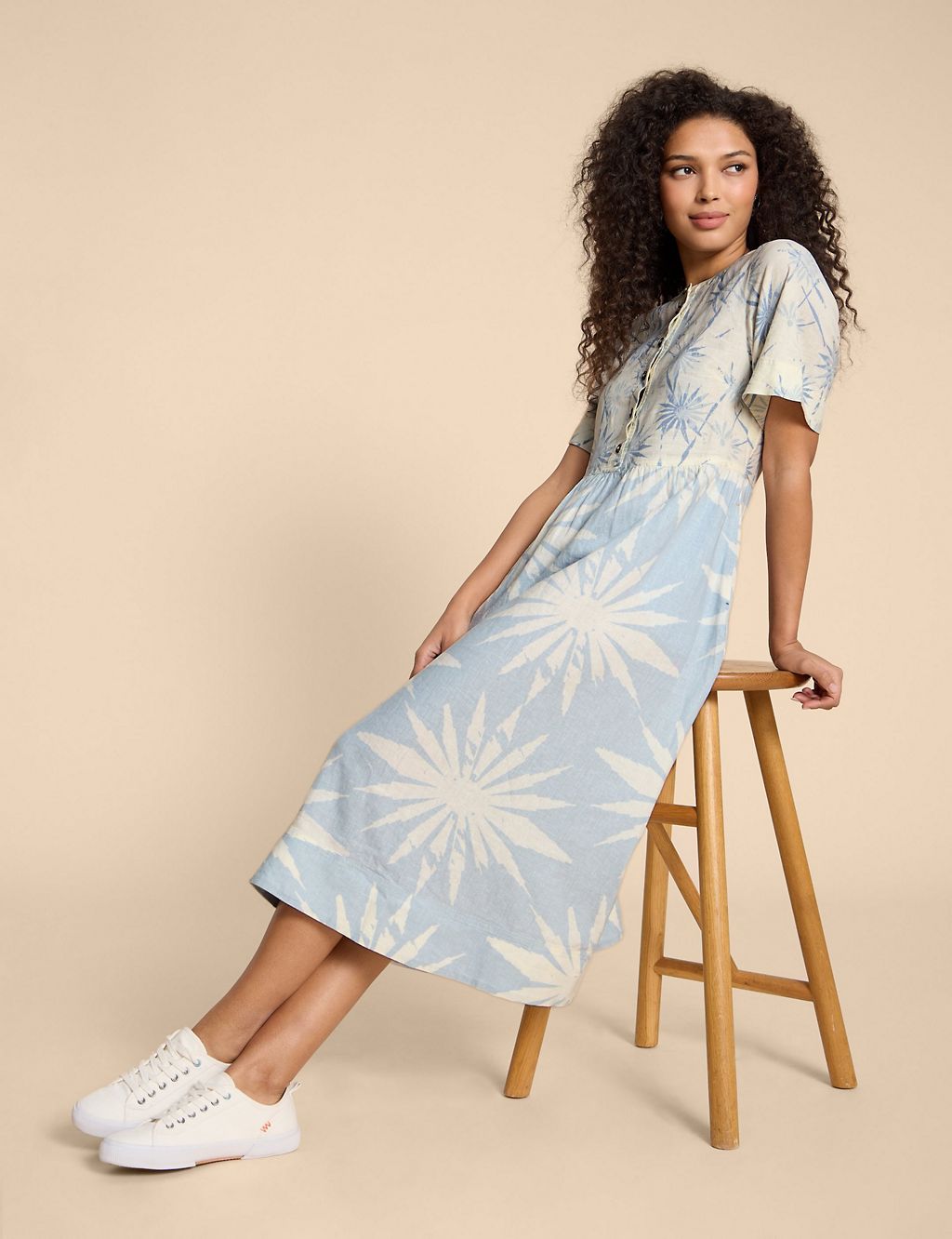 Linen Rich Floral Midi Waisted Dress 5 of 6