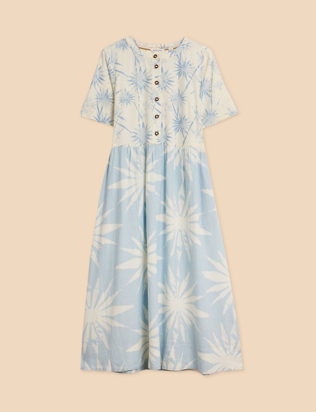 Linen Rich Floral Midi Waisted Dress 1 of 6