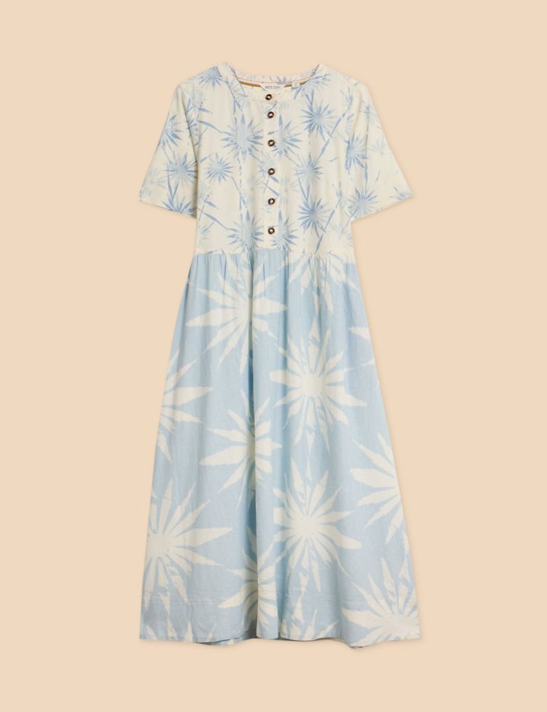 Linen Rich Floral Midi Waisted Dress 2 of 6