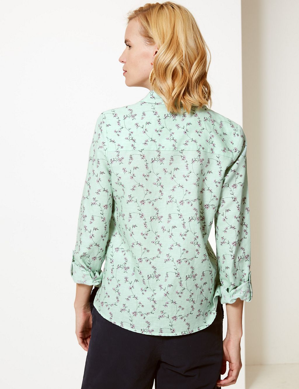 Linen Rich Floral Print Long Sleeve Shirt 4 of 4