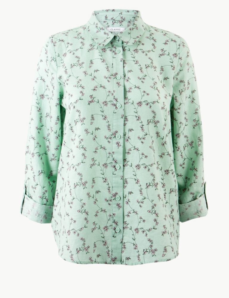 Linen Rich Floral Print Long Sleeve Shirt 2 of 4