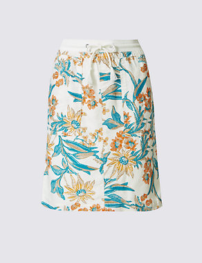 Linen Rich Floral Print Straight Mini Skirt Image 2 of 5