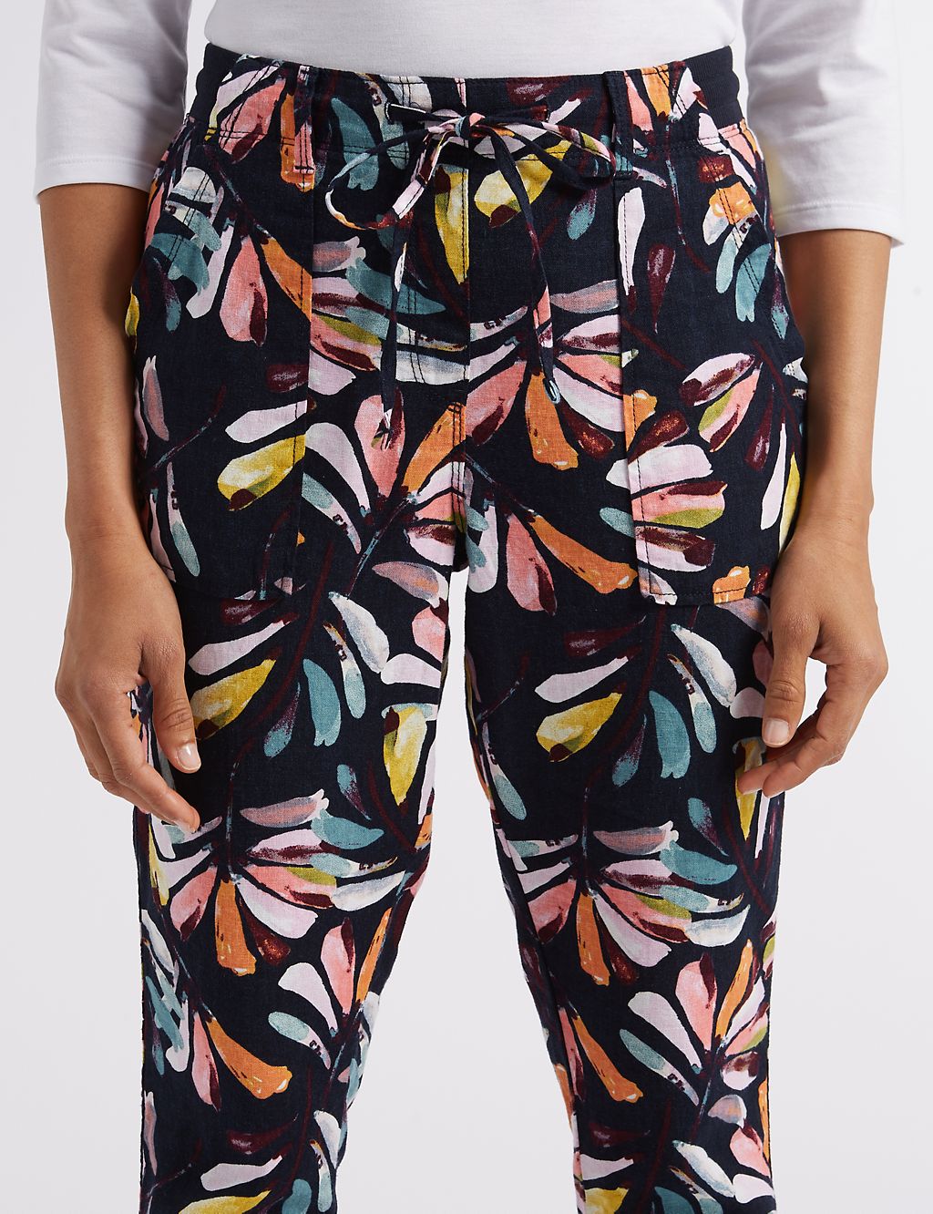 Linen Rich Floral Print Tapered Leg Trousers 5 of 6