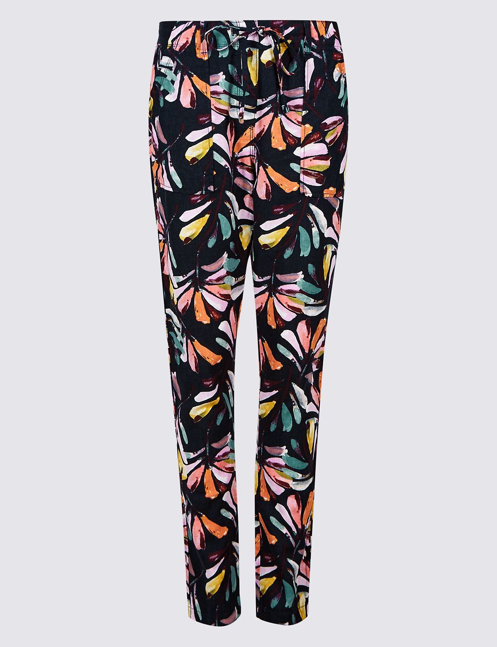Linen Rich Floral Print Tapered Leg Trousers 1 of 6