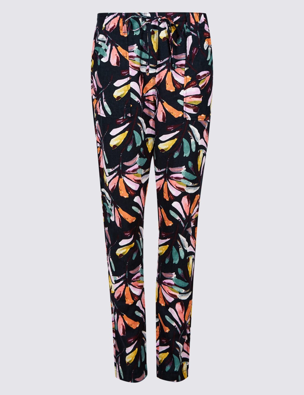 Linen Rich Floral Print Tapered Leg Trousers M&S Collection M&S
