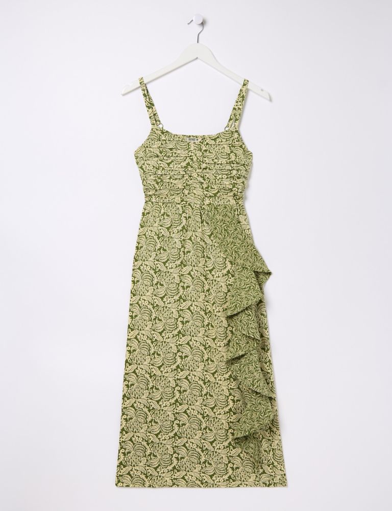 Linen Rich Floral Square Neck Midi Dress 2 of 6