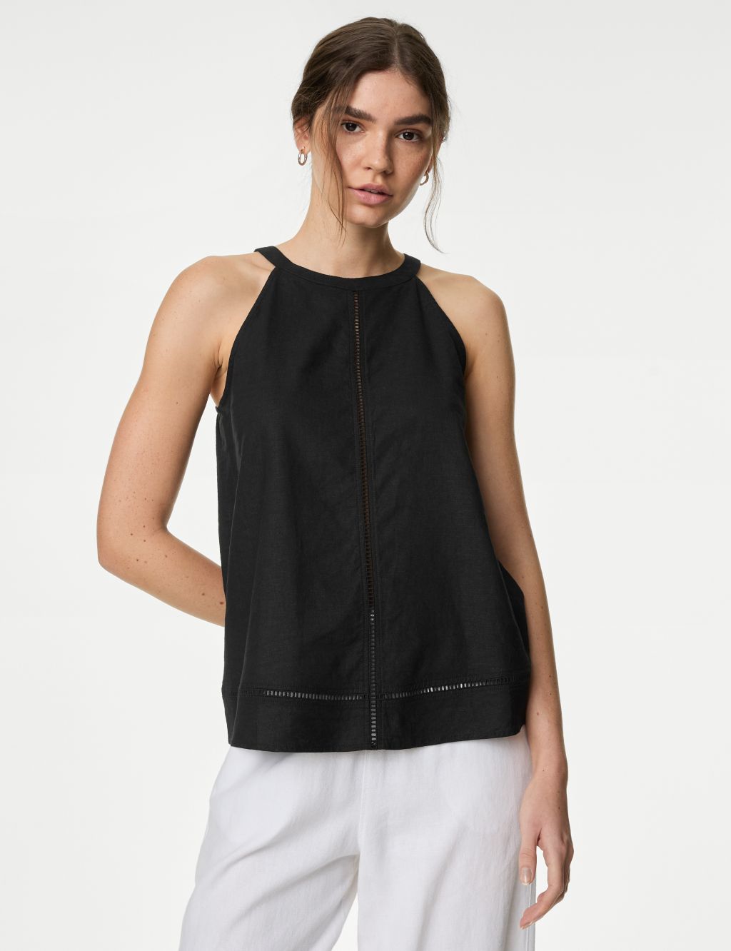 Linen Rich Halter Neck Embroidered Top 2 of 5