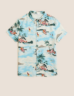Linen Rich Hawaiian Print Shirt (6-16 Yrs) Image 2 of 5