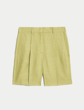 Linen Rich High Waisted Pleat Front Shorts Image 2 of 5